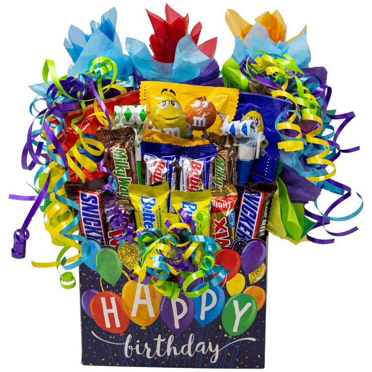 Handmade birthday gift baskets and candy bouquets for all ages – fun, festive, and customizable