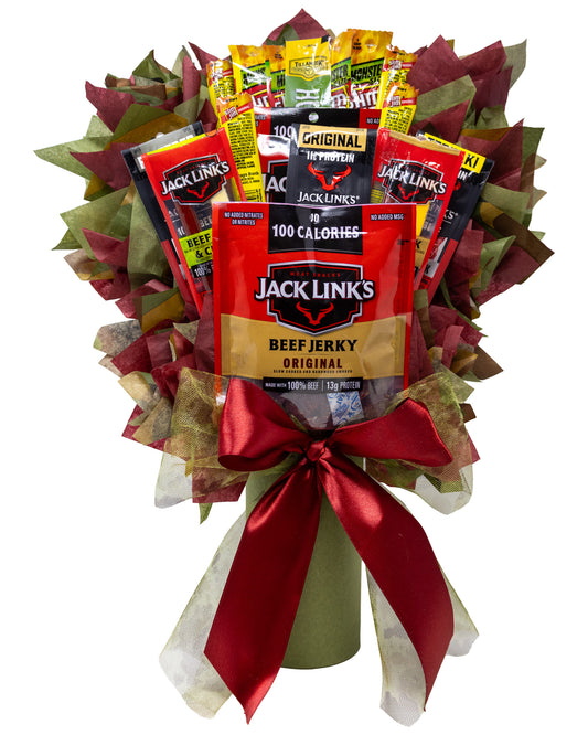 Beef Jerky Bouquet with a Unique Variety of Name Brand Meat Snacks