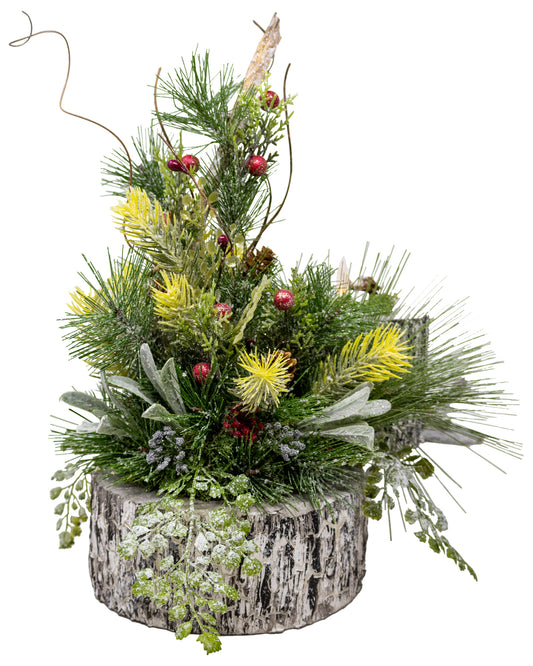 Christmas Centerpiece - Winter Birch Evergreen Foliage Centerpiece with Flameless Tea Light Candle