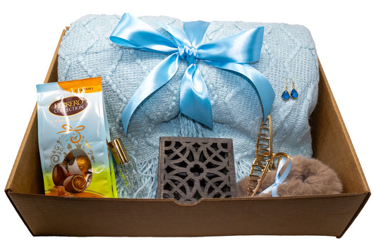 Cozy Blanket Gift Set Box with Blue Theme