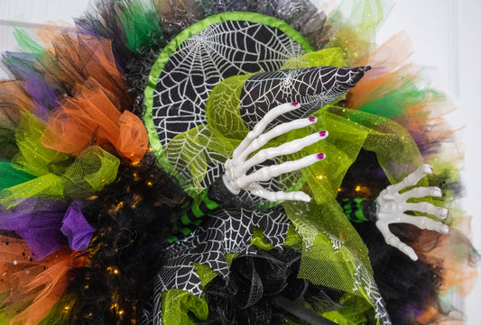 Crashed Witch Halloween Wreath with LED Lights