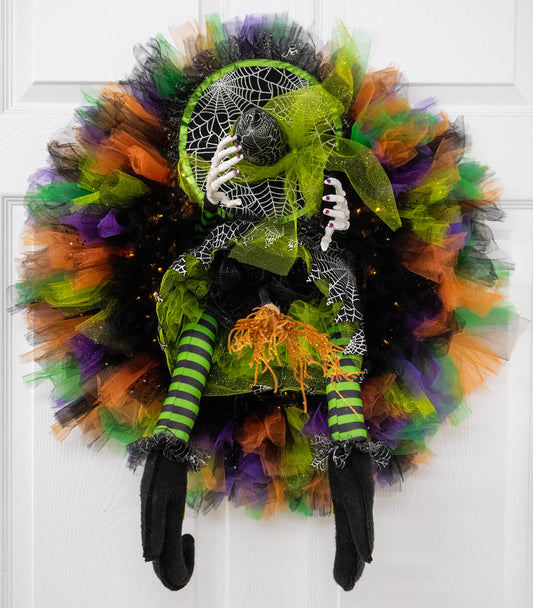Crashed Witch Halloween Wreath with LED Lights