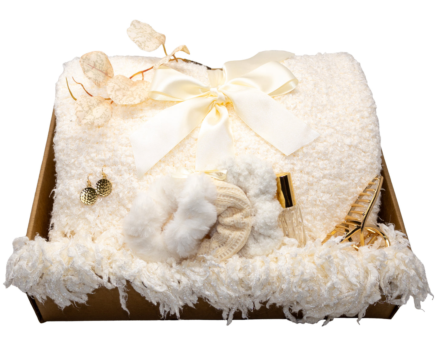 Cozy Blanket Set Gift Box with Cream Color Theme