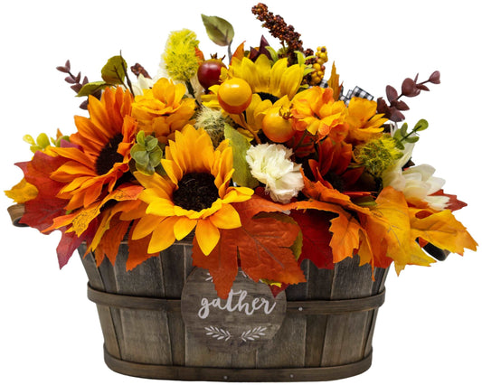 Fall Harvest Centerpiece in Wooden Basket