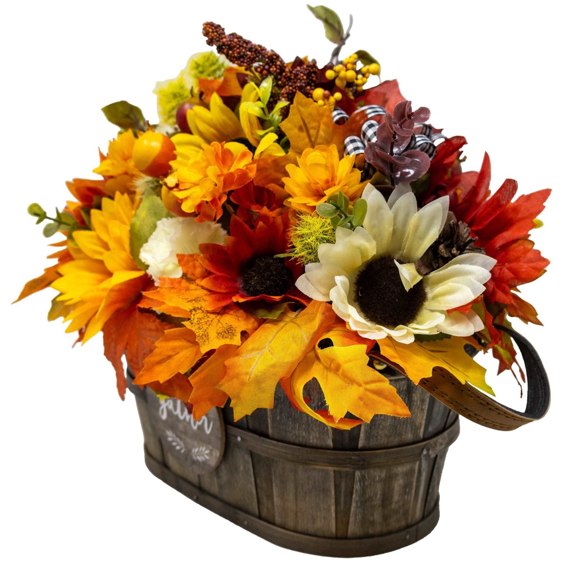 Fall Harvest Centerpiece in Wooden Basket