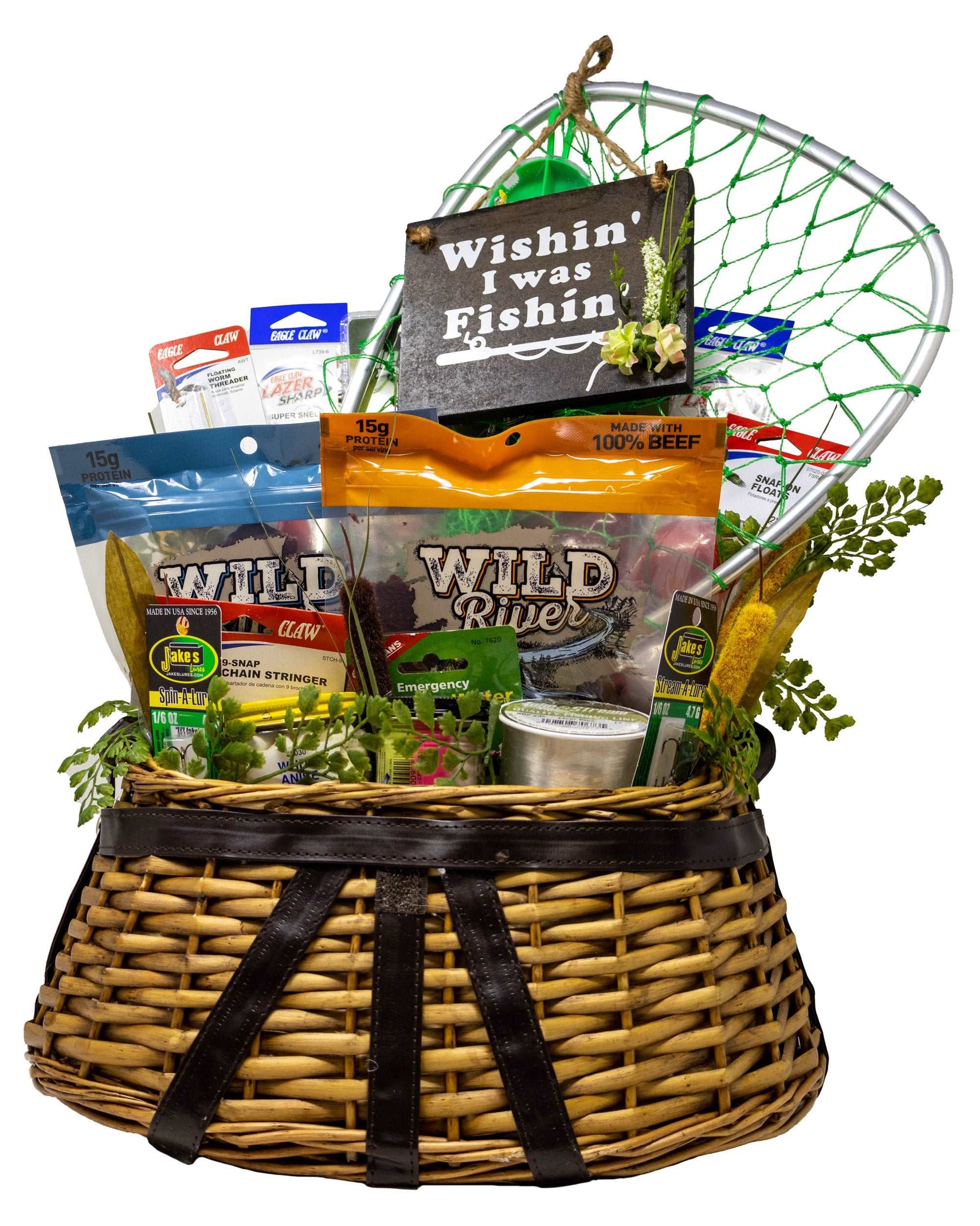 Wish I Was Fishing Creel Gift Basket