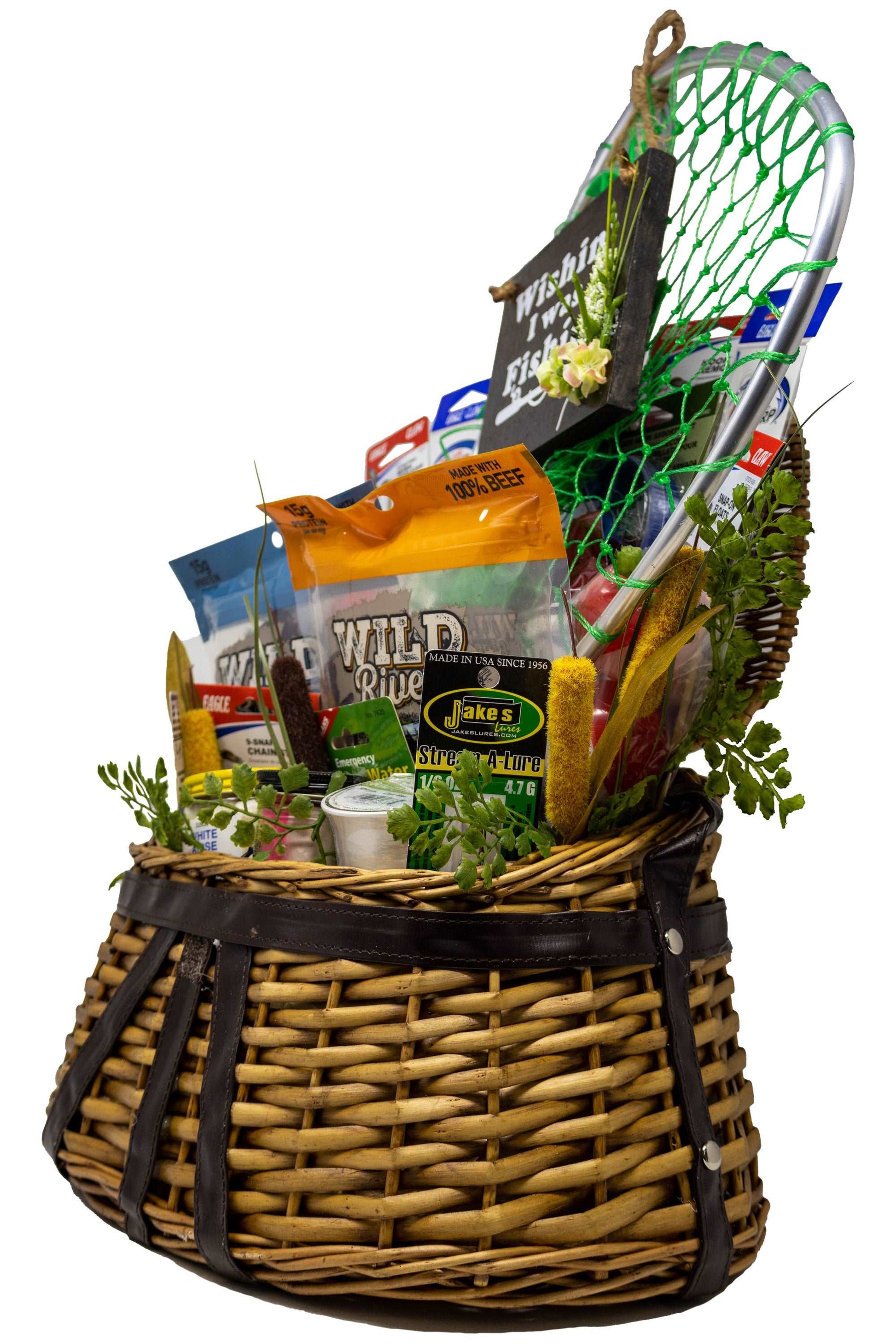 Wish I Was Fishing Creel Gift Basket