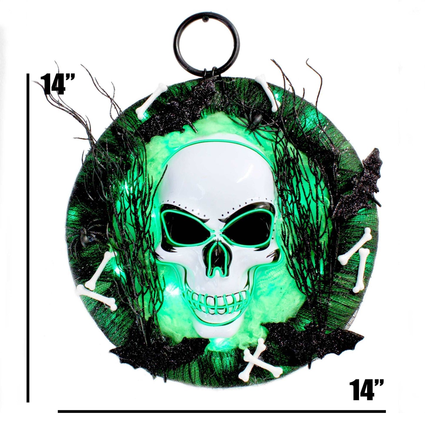 Green and Black LED Light Up Skull Wreath