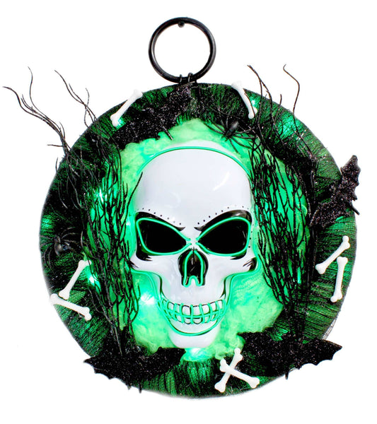 Green and Black LED Light Up Skull Wreath
