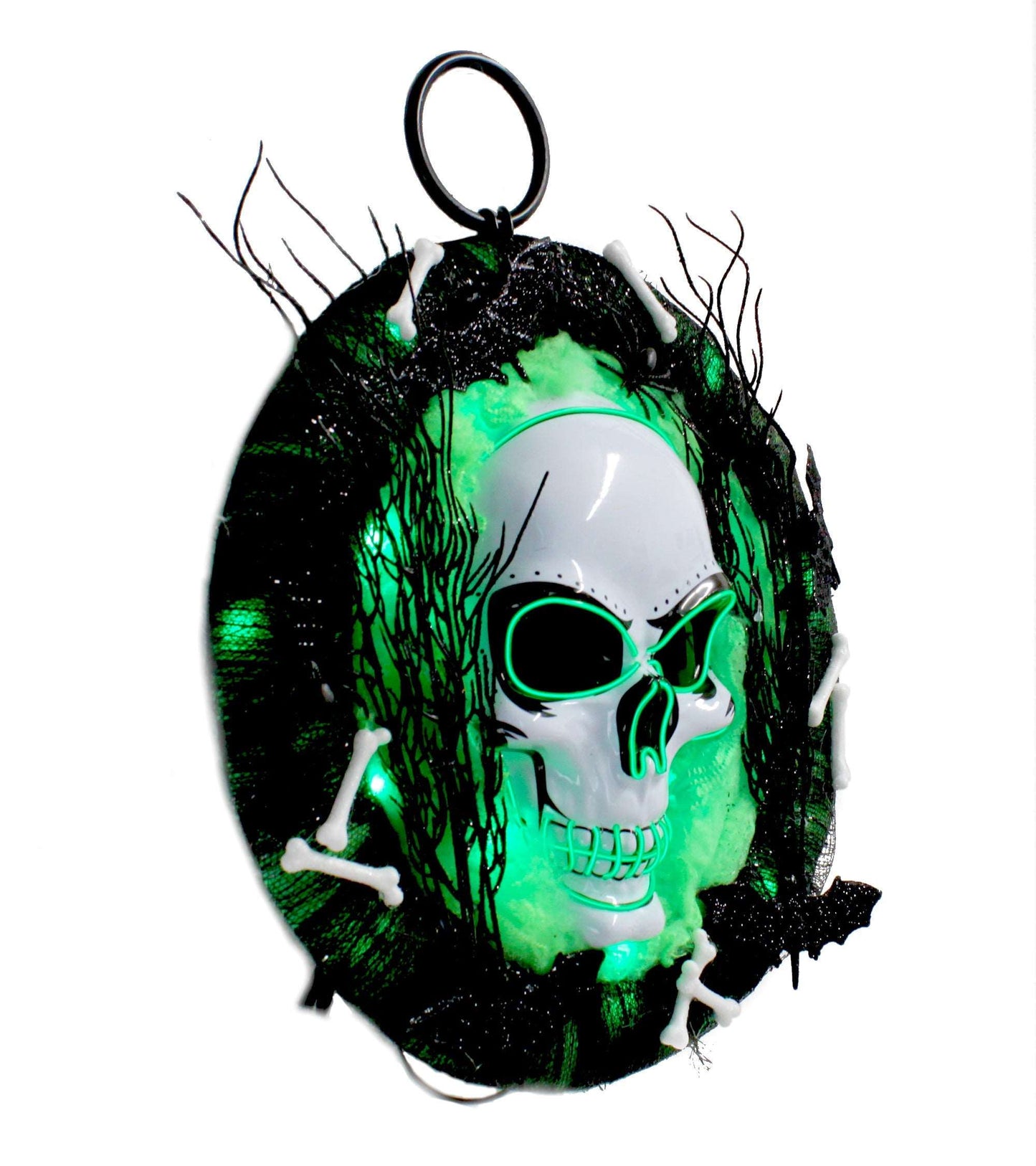 Green and Black LED Light Up Skull Wreath