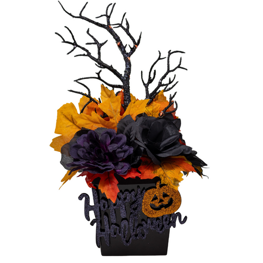 Happy Halloween Floral Arrangement With Fairy Lights