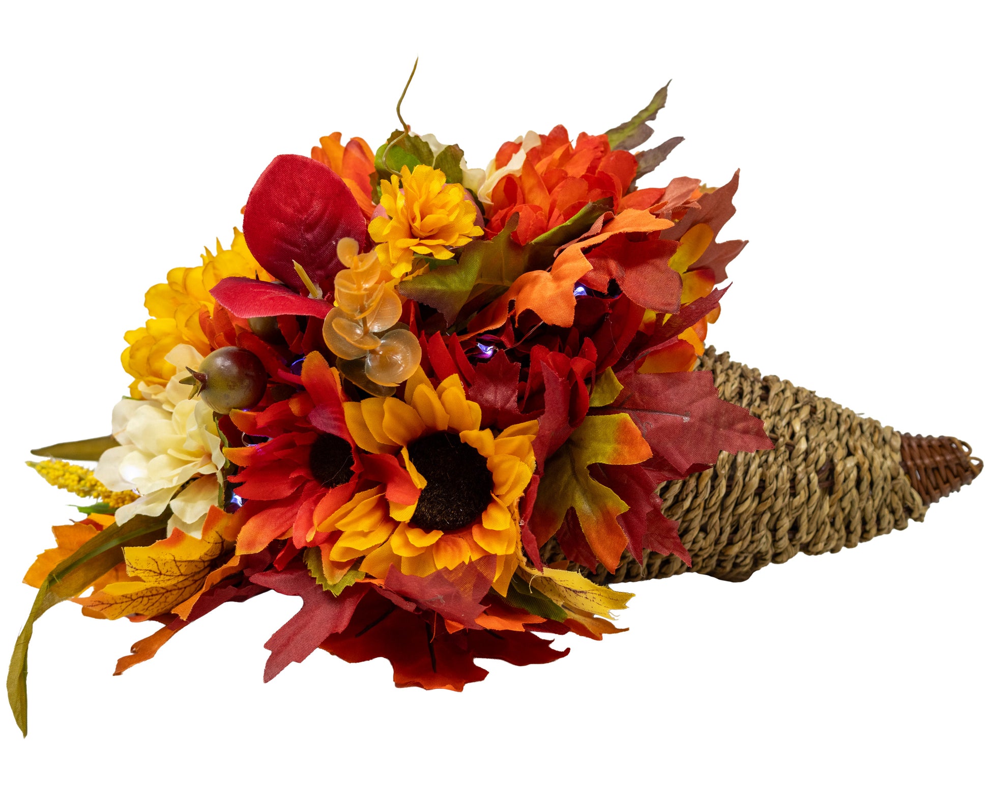 Harvest Cornucopia Centerpiece Floral Arrangement with Fairy Lights