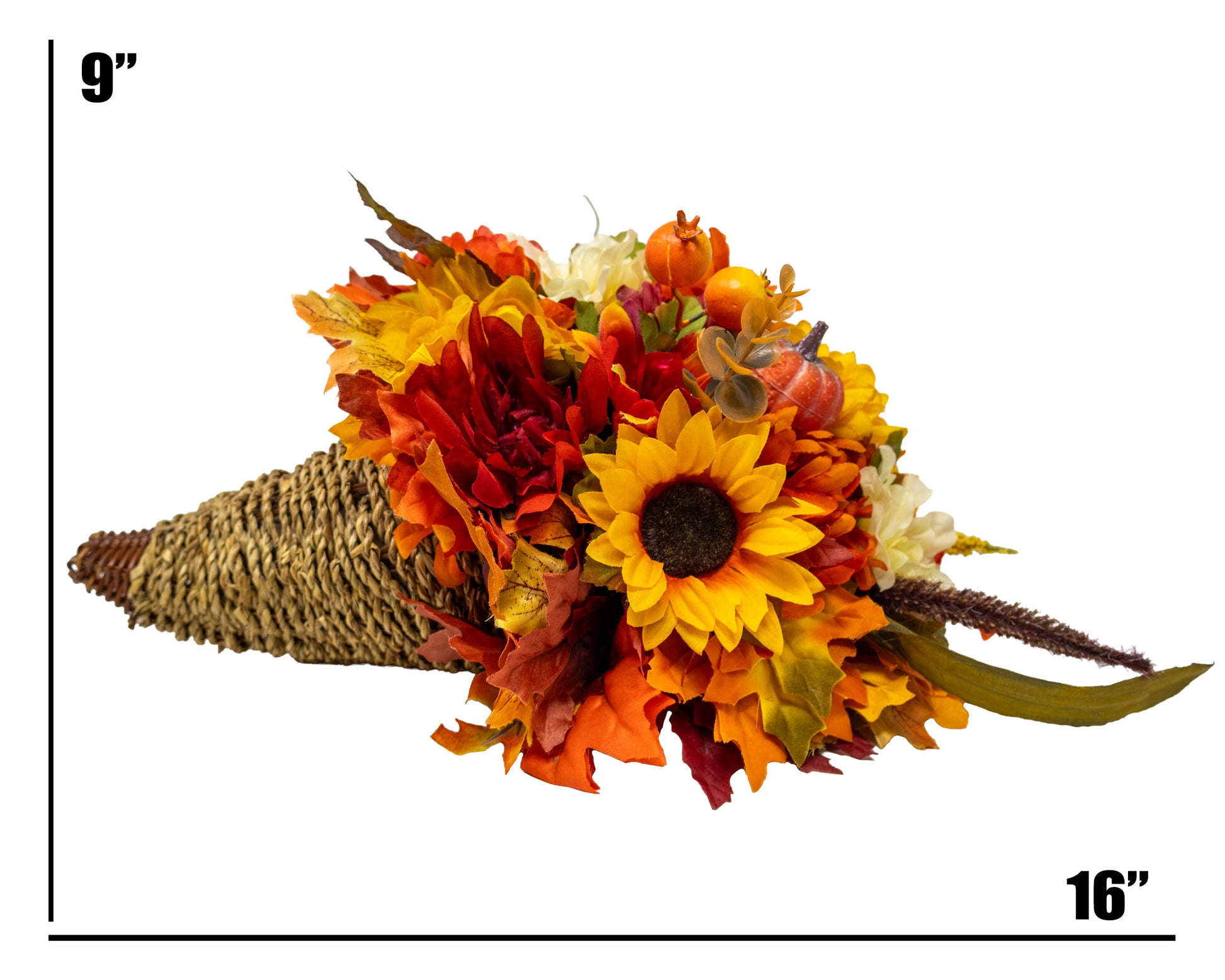 Harvest Cornucopia Centerpiece Floral Arrangement with Fairy Lights