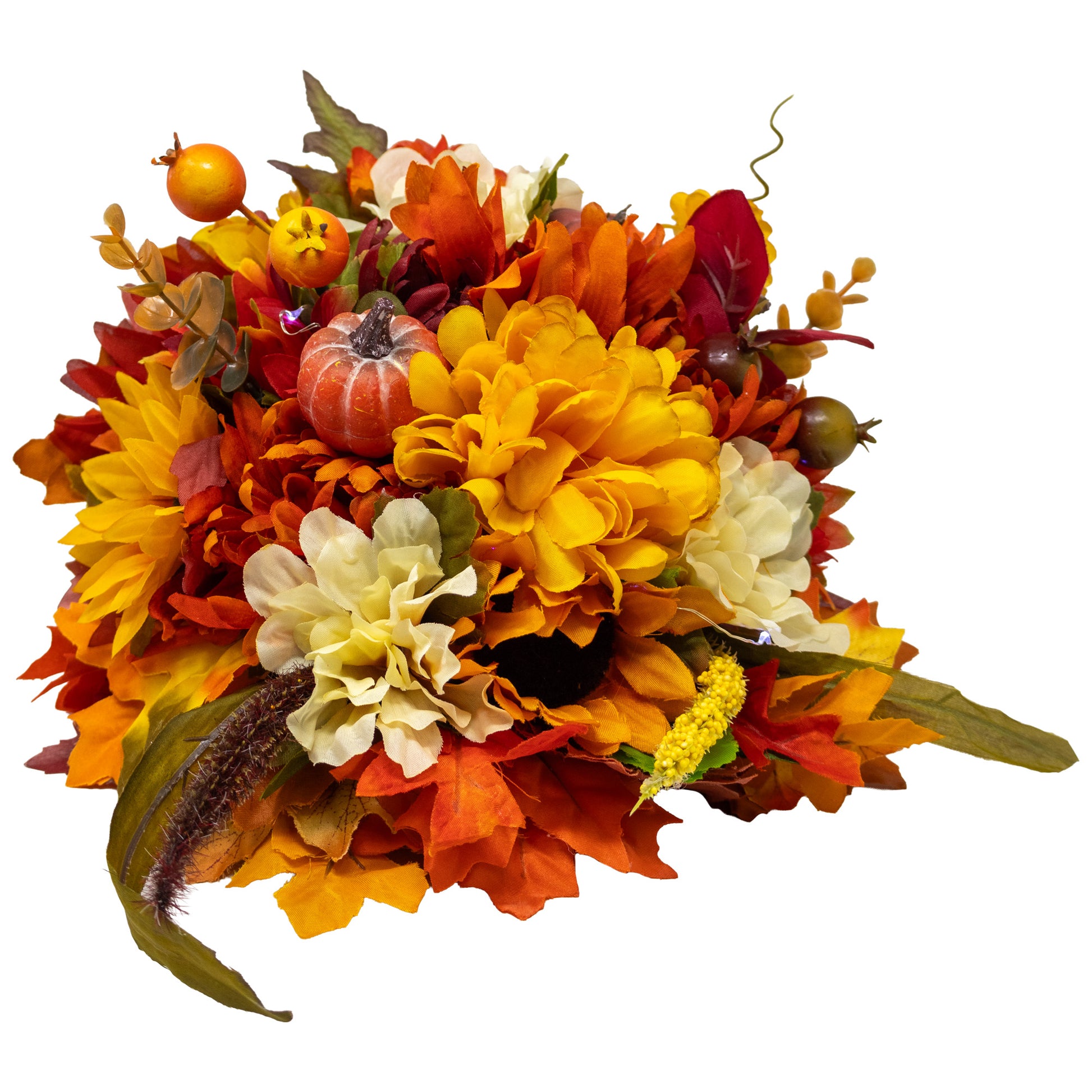Harvest Cornucopia Centerpiece Floral Arrangement with Fairy Lights