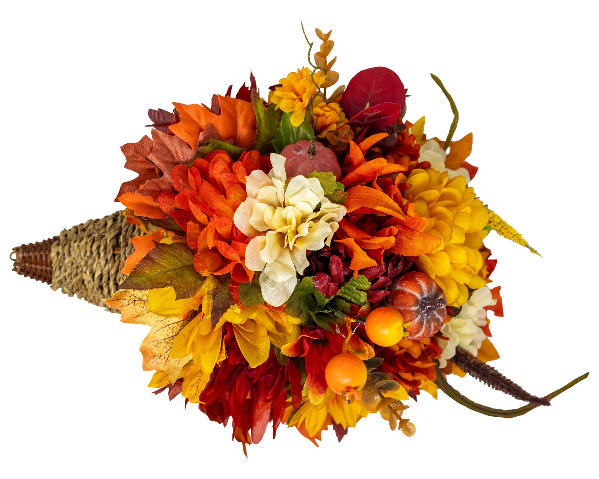 Harvest Cornucopia Centerpiece Floral Arrangement with Fairy Lights