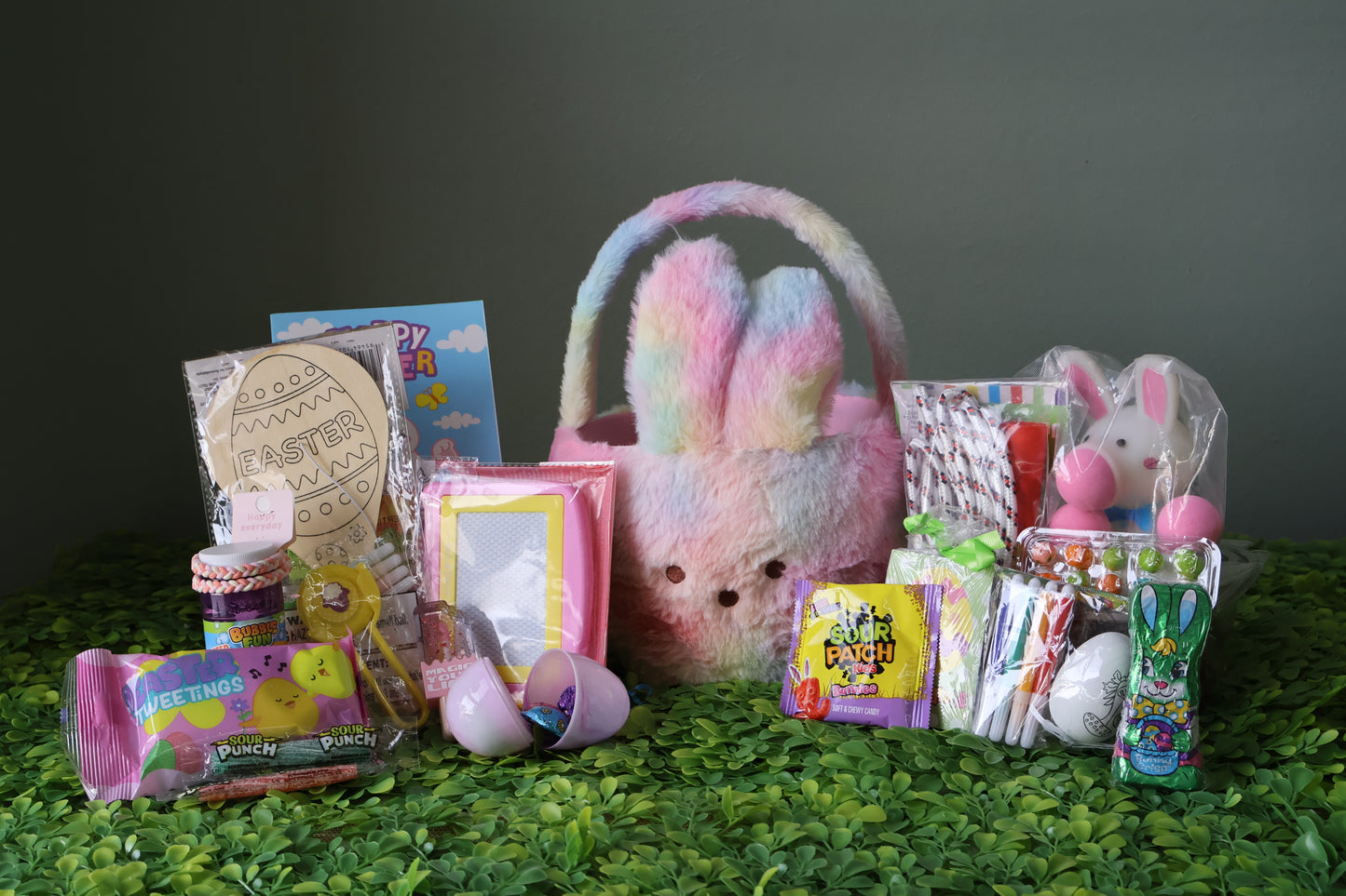 Easter Peeps Rainbow Pastel Bunny Basket for Kids | Prefilled Easter Baskets