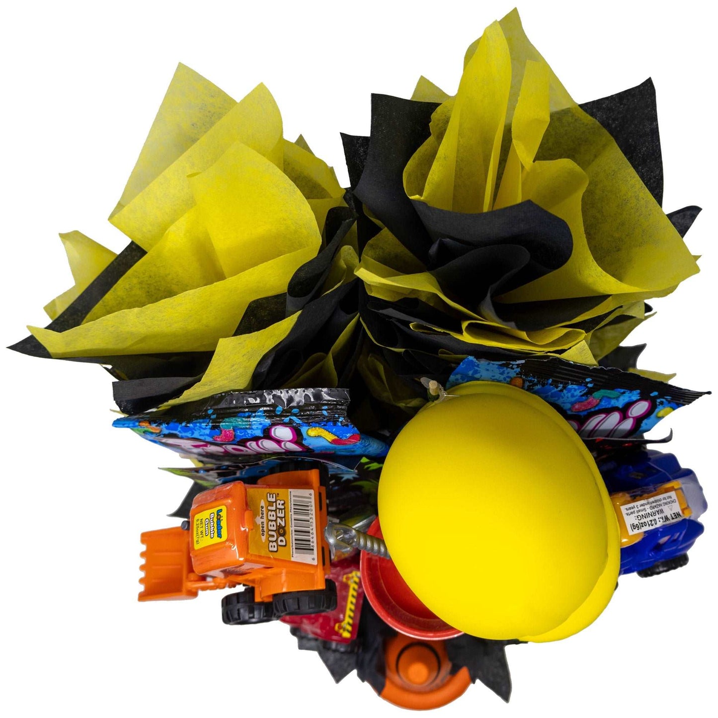 Fun Kid Construction Gift Candy Bouquet Arranged with Toys, Gummies and Candy