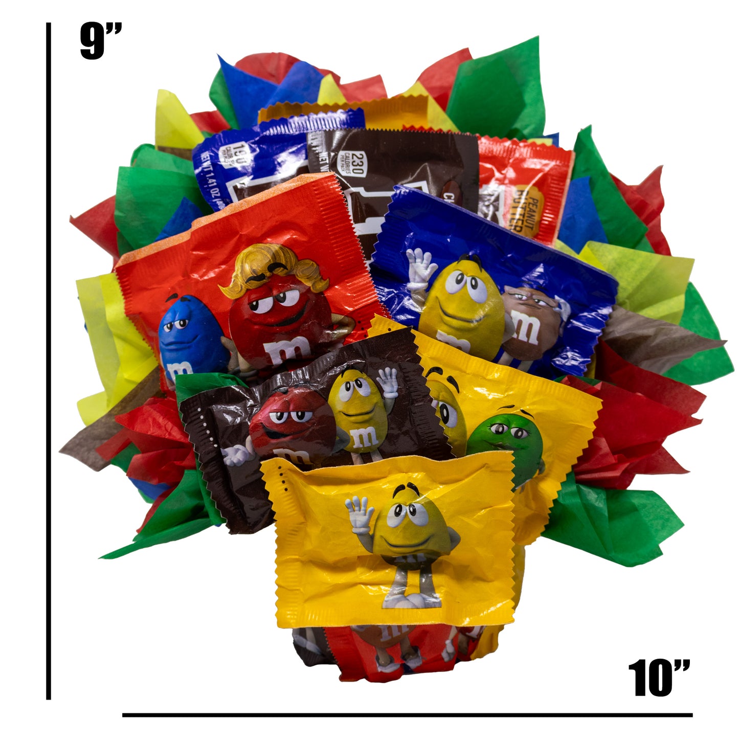 M&M Chocolate Candy Bouquet Gift with Fun Size and Full Size Candy Bars