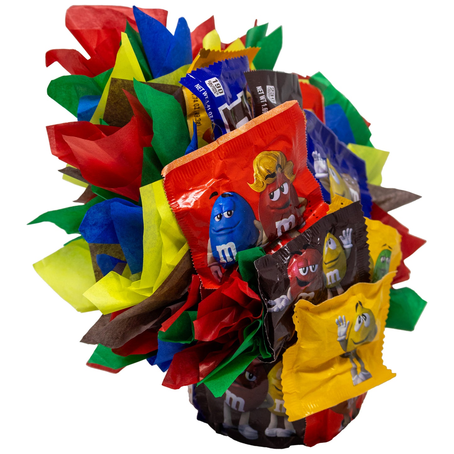 M&M Chocolate Candy Bouquet Gift with Fun Size and Full Size Candy Bars