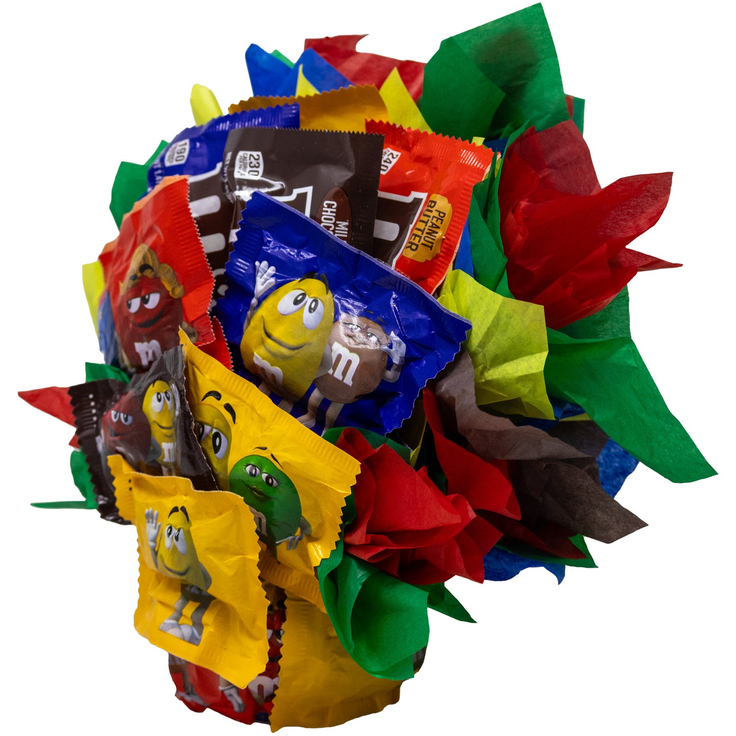 M&M Chocolate Candy Bouquet Gift with Fun Size and Full Size Candy Bars