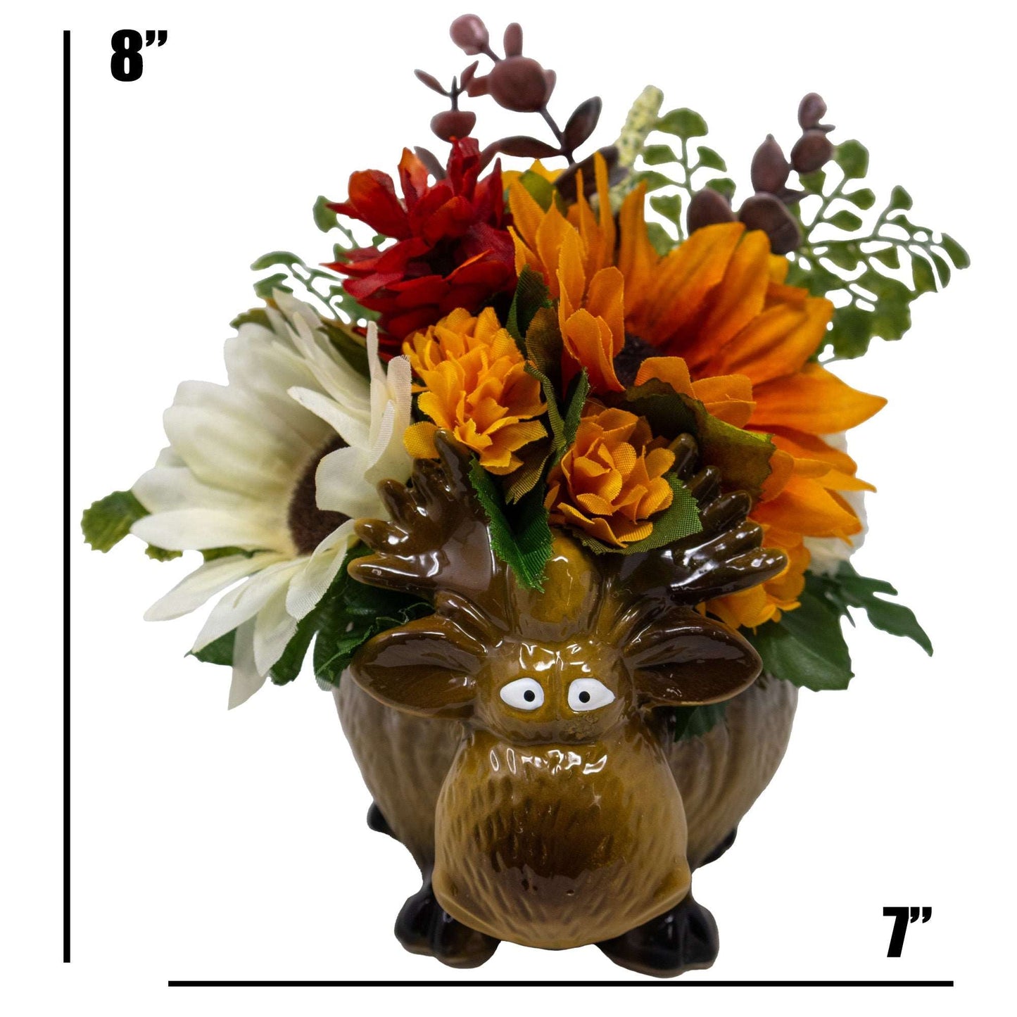 Ceramic Moose Floral Arrangement with Fall Flowers