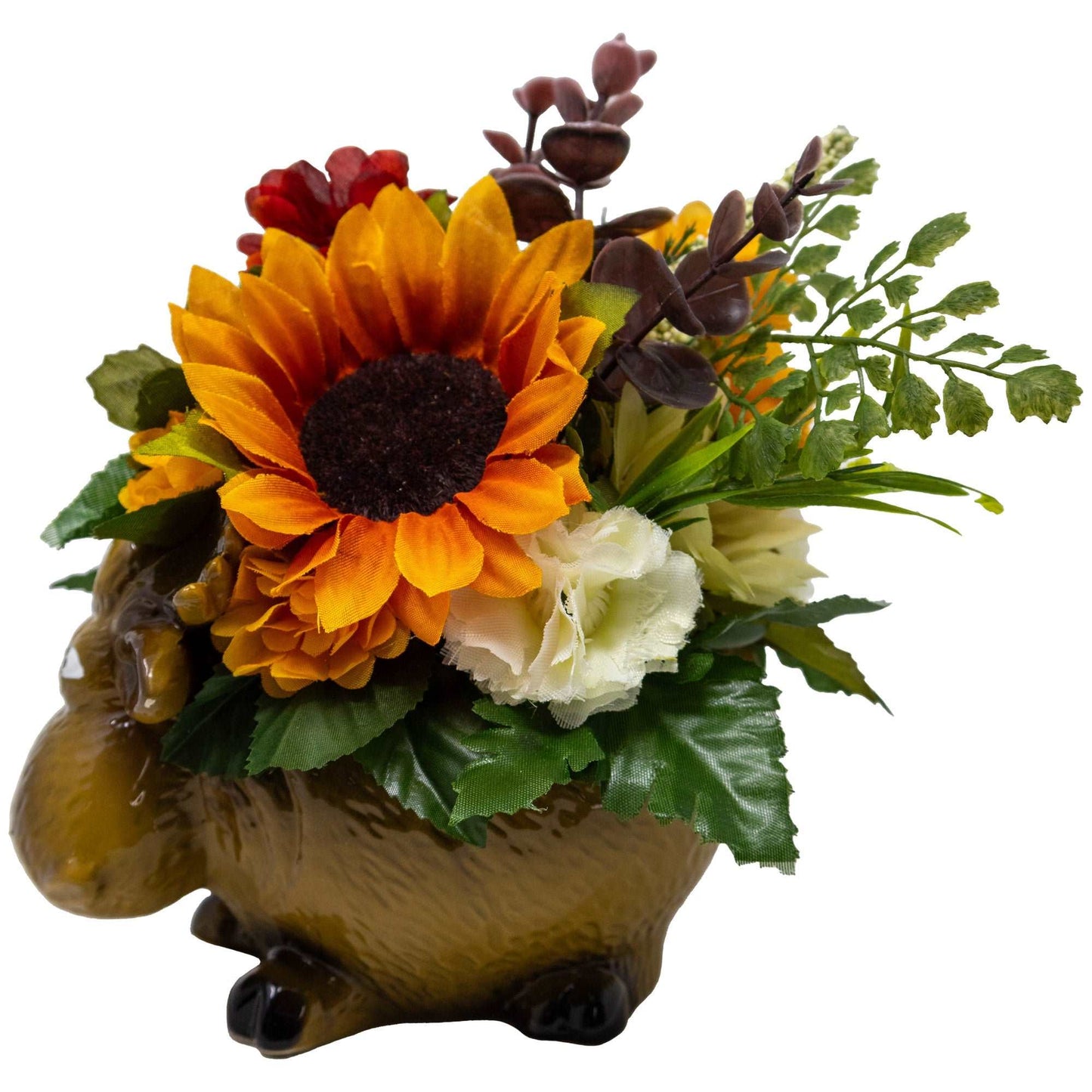 Ceramic Moose Floral Arrangement with Fall Flowers