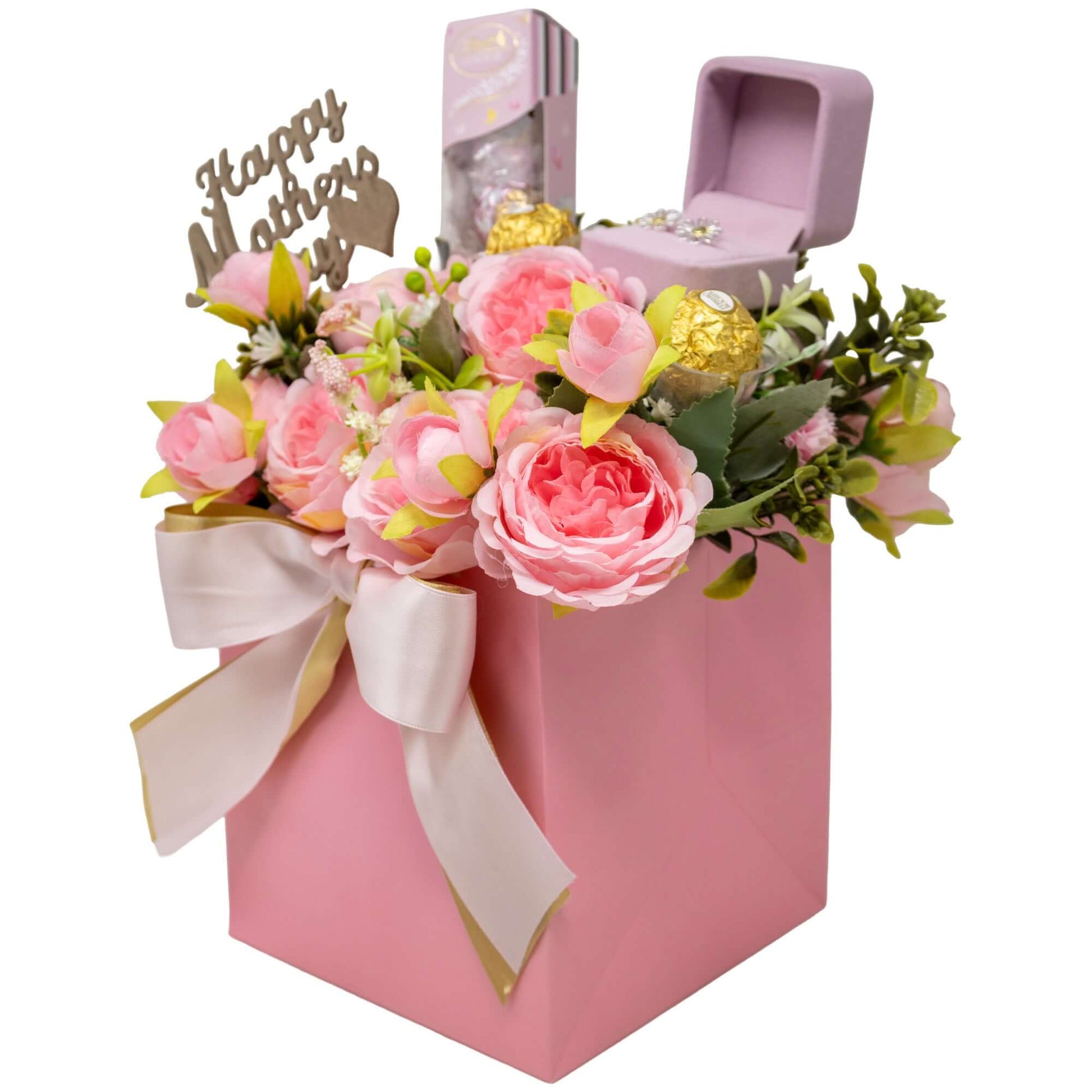 Mother's Day Candy, Flower, and Earring Bouquet