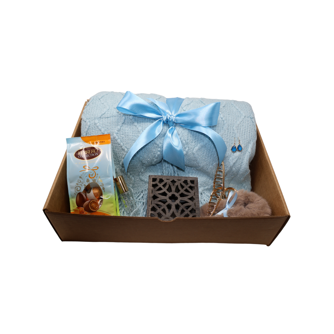 Cozy Blanket Gift Set Box with Blue Theme