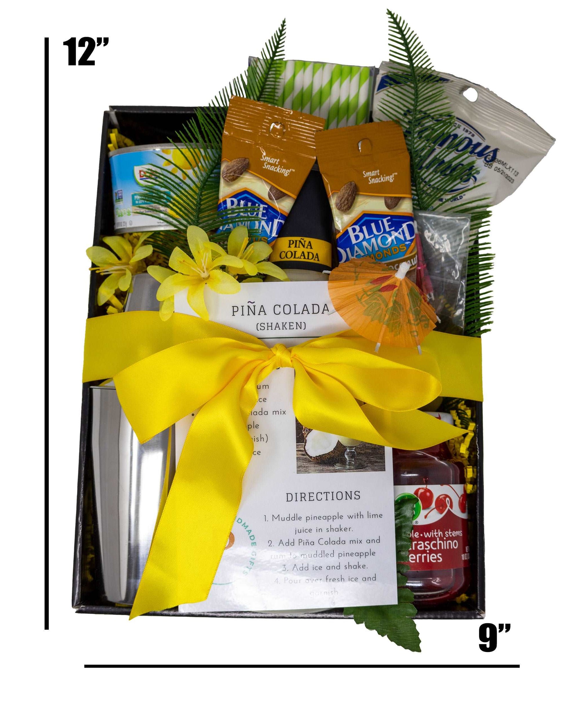 Piña Colada Mix Gift Basket with Recipe Card & Coconut Snacks