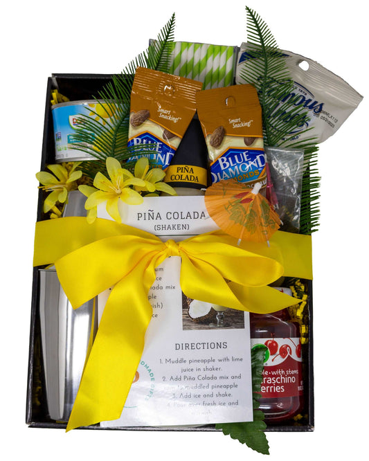 Piña Colada Mix Gift Basket with Recipe Card & Coconut Snacks