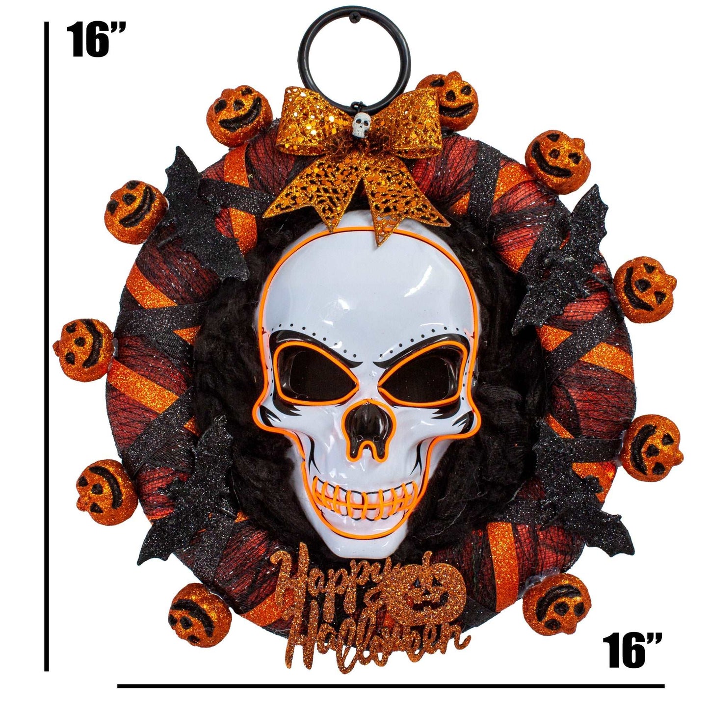 Orange Skull and Pumpkins Halloween LED Light Up Wreath