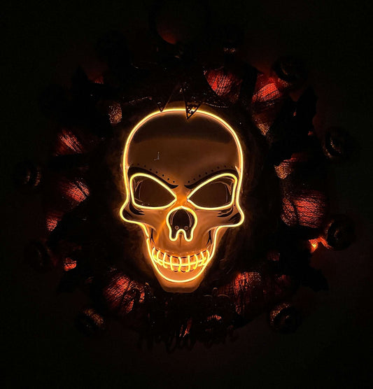 Orange Skull and Pumpkins Halloween LED Light Up Wreath