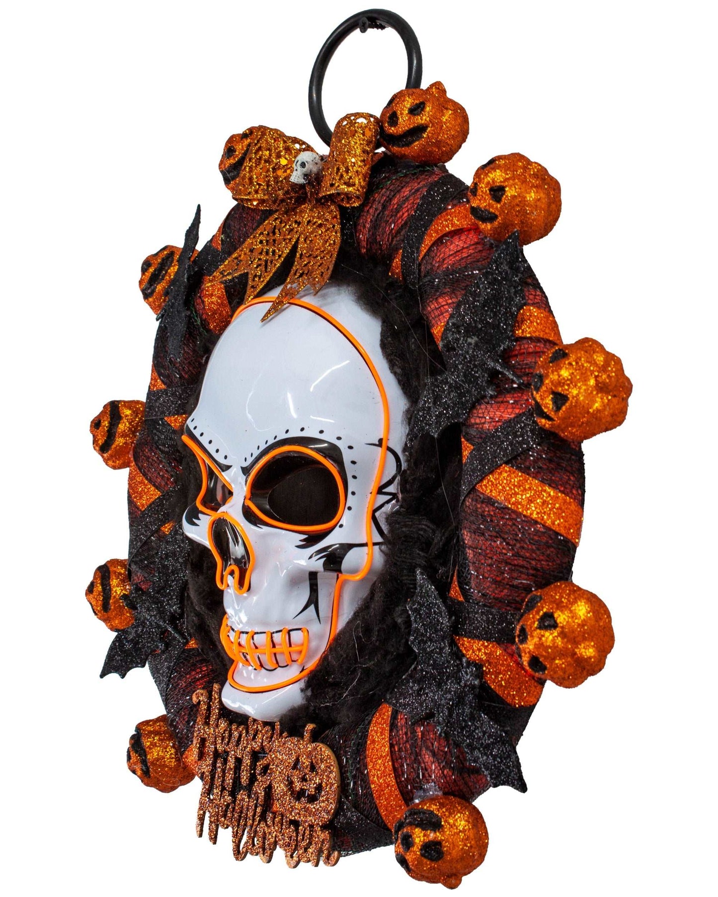 Orange Skull and Pumpkins Halloween LED Light Up Wreath