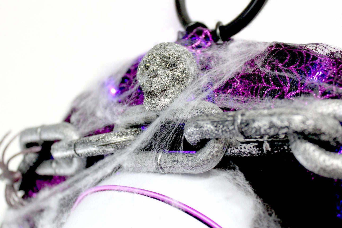 Purple and Black LED Lighted Skull Wreath