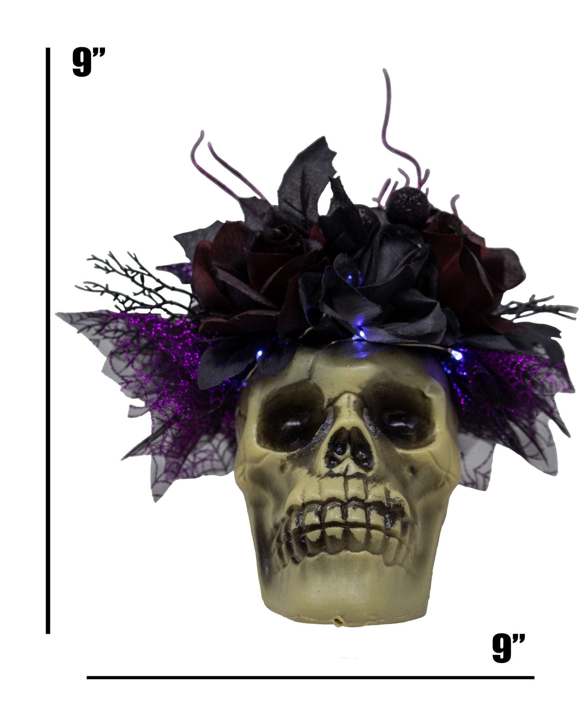 Boo-tiful Black and Purple Halloween Skull Bouquet With Fairy Lights