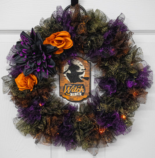 The Witch is In Handcrafted Halloween Wreath