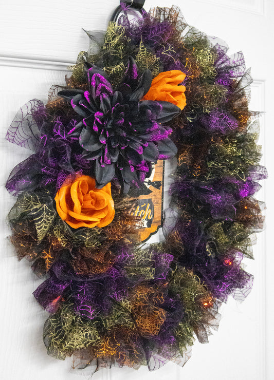 The Witch is In Handcrafted Halloween Wreath
