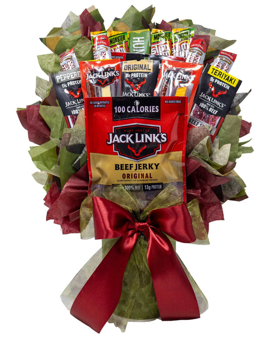 Beef Jerky Bouquet with a Unique Variety of Name Brand Meat Snacks