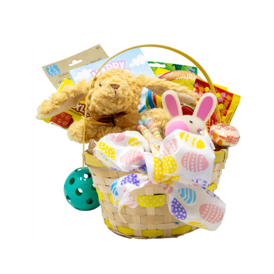 Yellow Polka Dot Prefilled Easter Basket