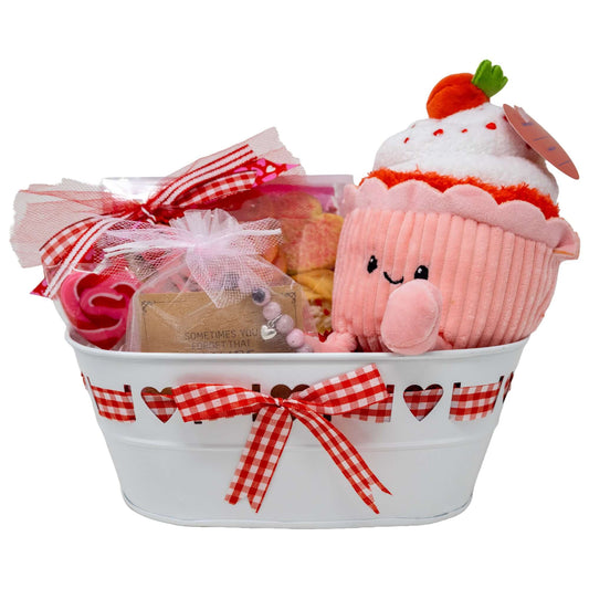 "You're Awesome" Sugar Cookie, Cupcake Plushy and Bead Bracelet Valentine's Basket