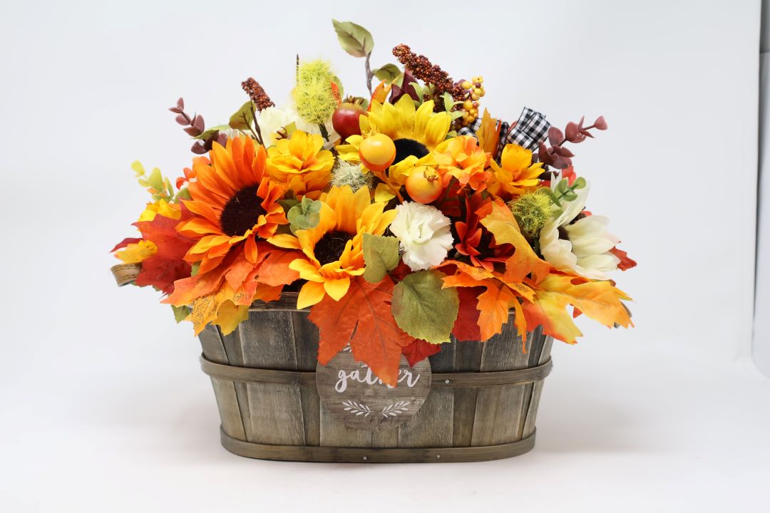 Fall Harvest Centerpiece in Wooden Basket