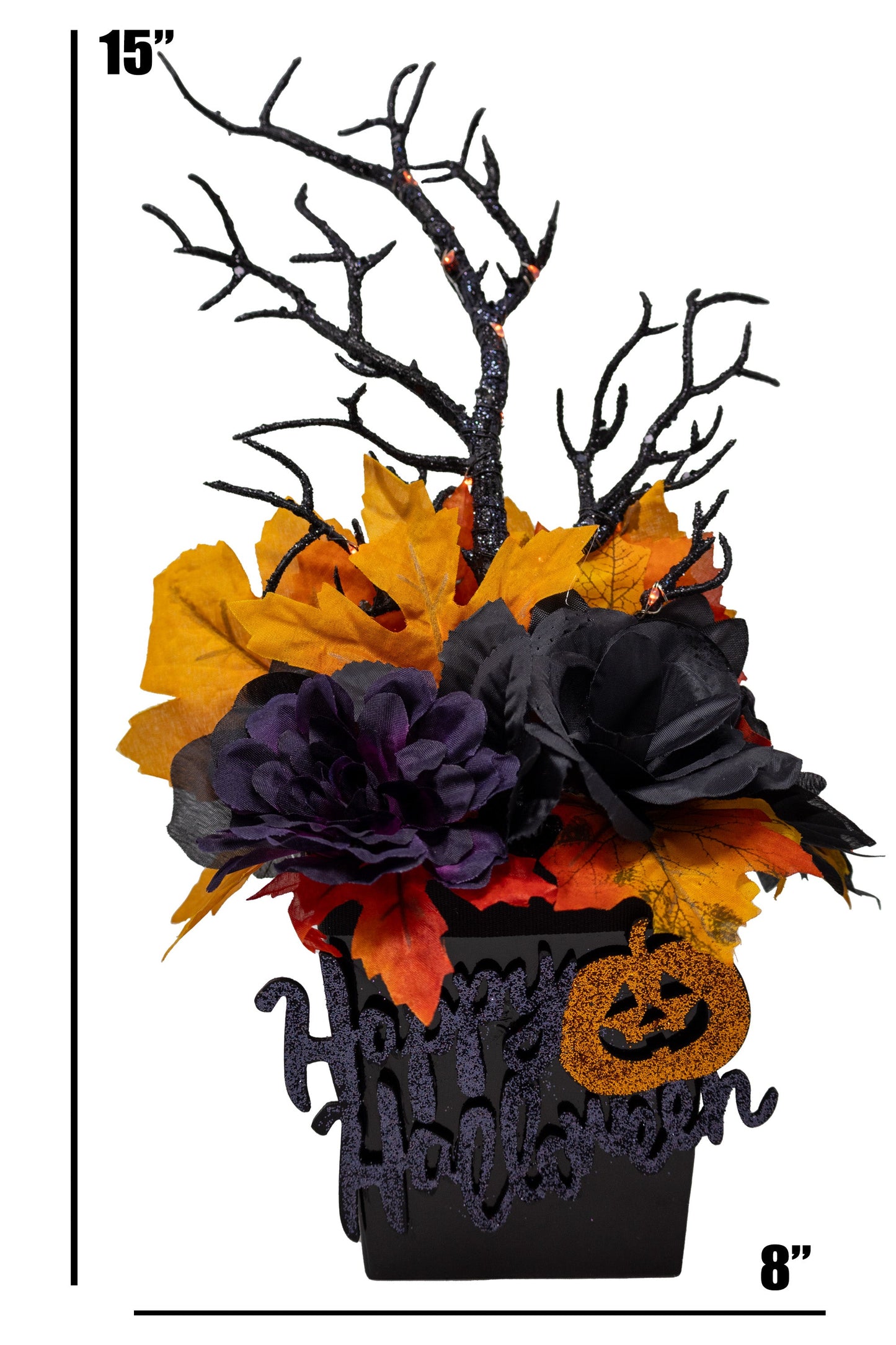 Happy Halloween Floral Arrangement With Fairy Lights