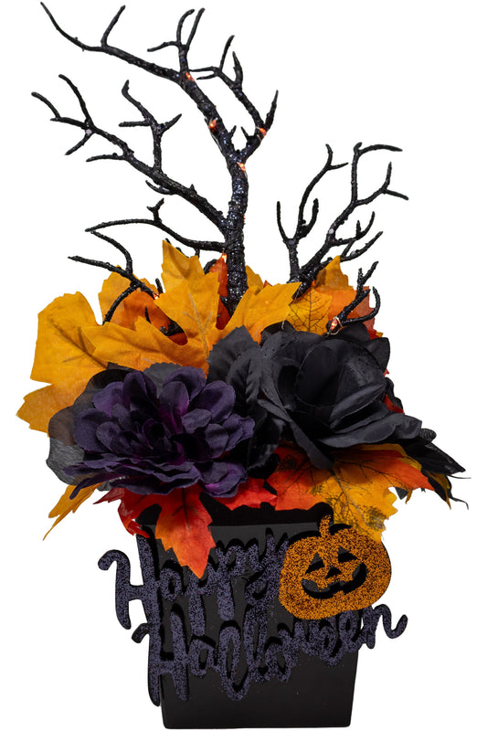 Happy Halloween Floral Arrangement With Fairy Lights