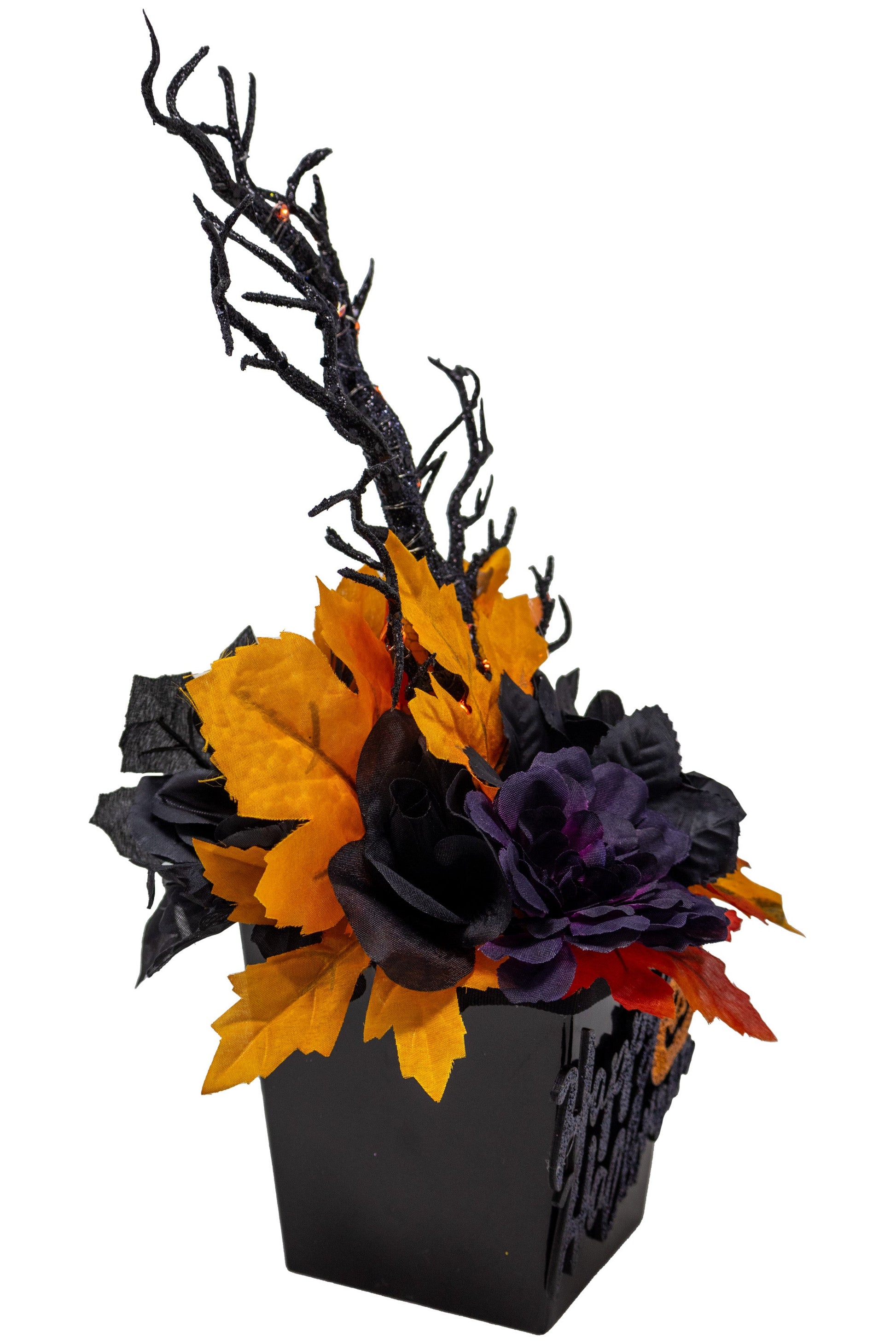 Happy Halloween Floral Arrangement With Fairy Lights