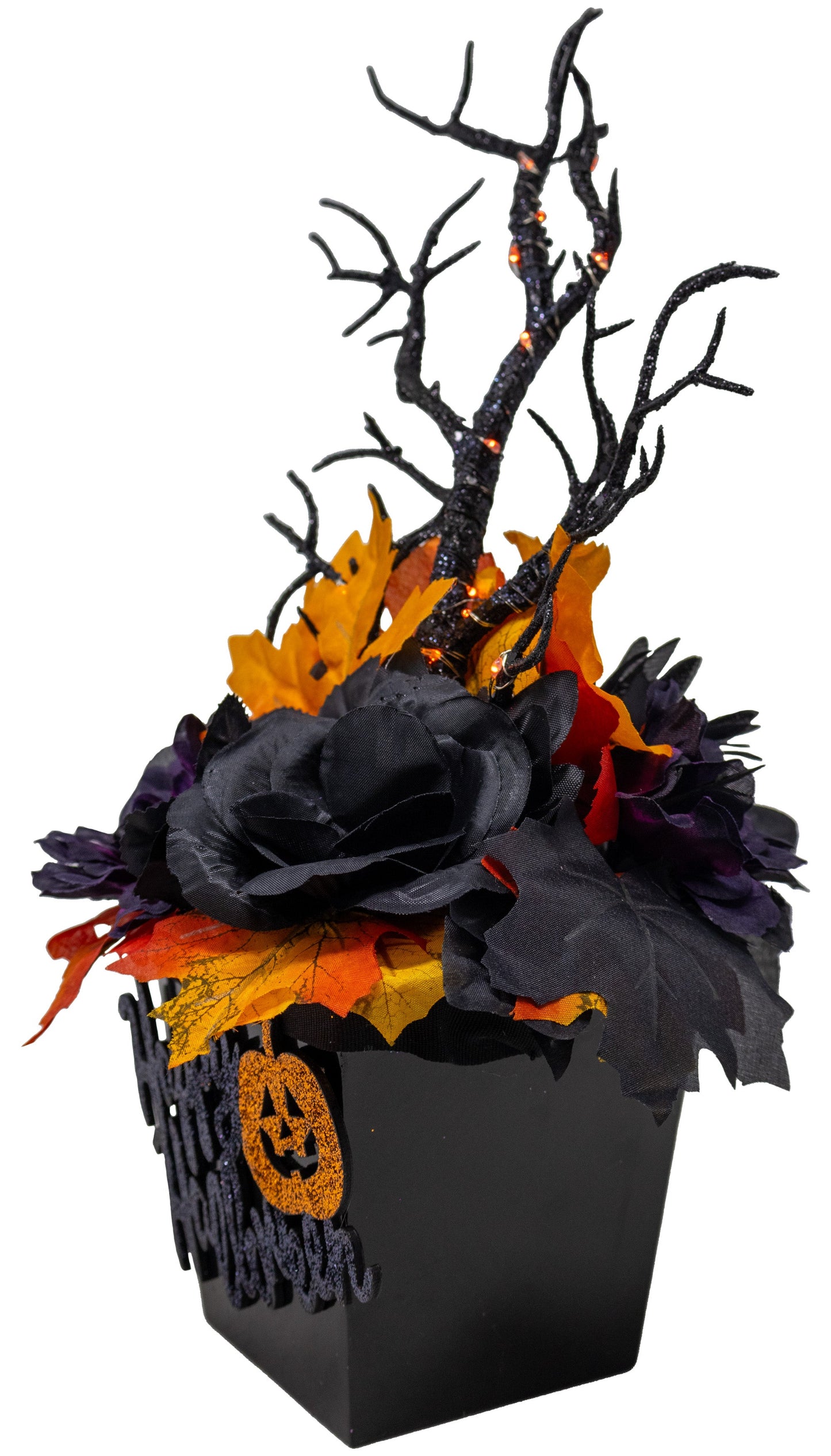Happy Halloween Floral Arrangement With Fairy Lights