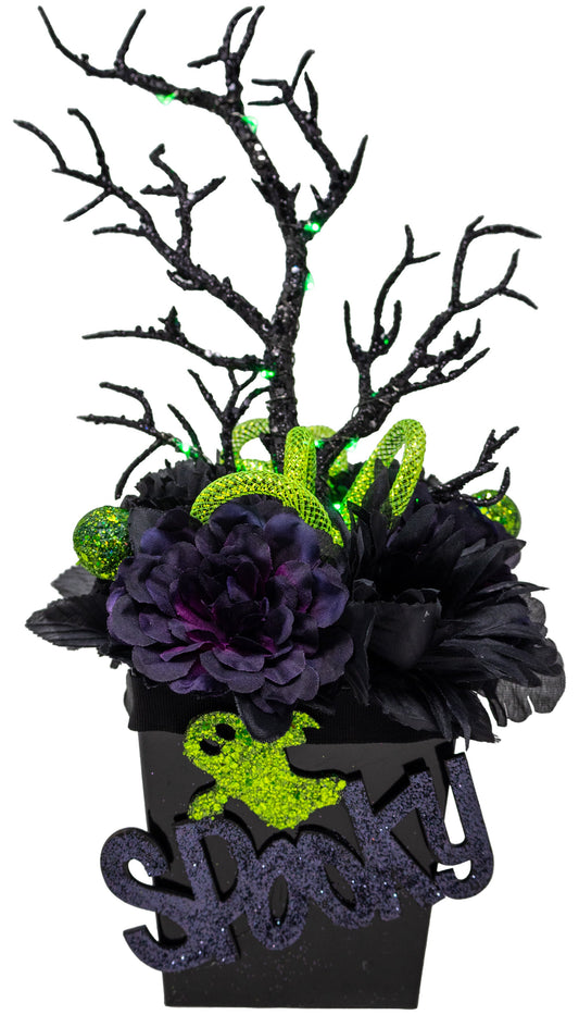 Spooky Halloween Floral Arrangement With Fairy Lights