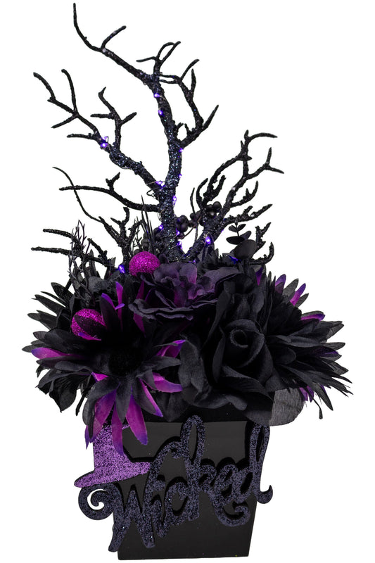 Wicked Halloween Floral Arrangement With Fairy Lights