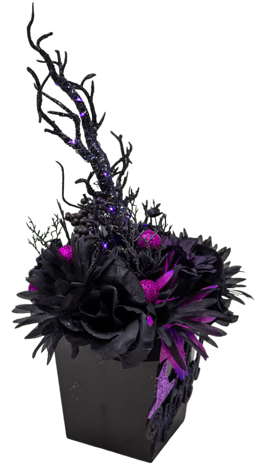 Wicked Halloween Floral Arrangement With Fairy Lights