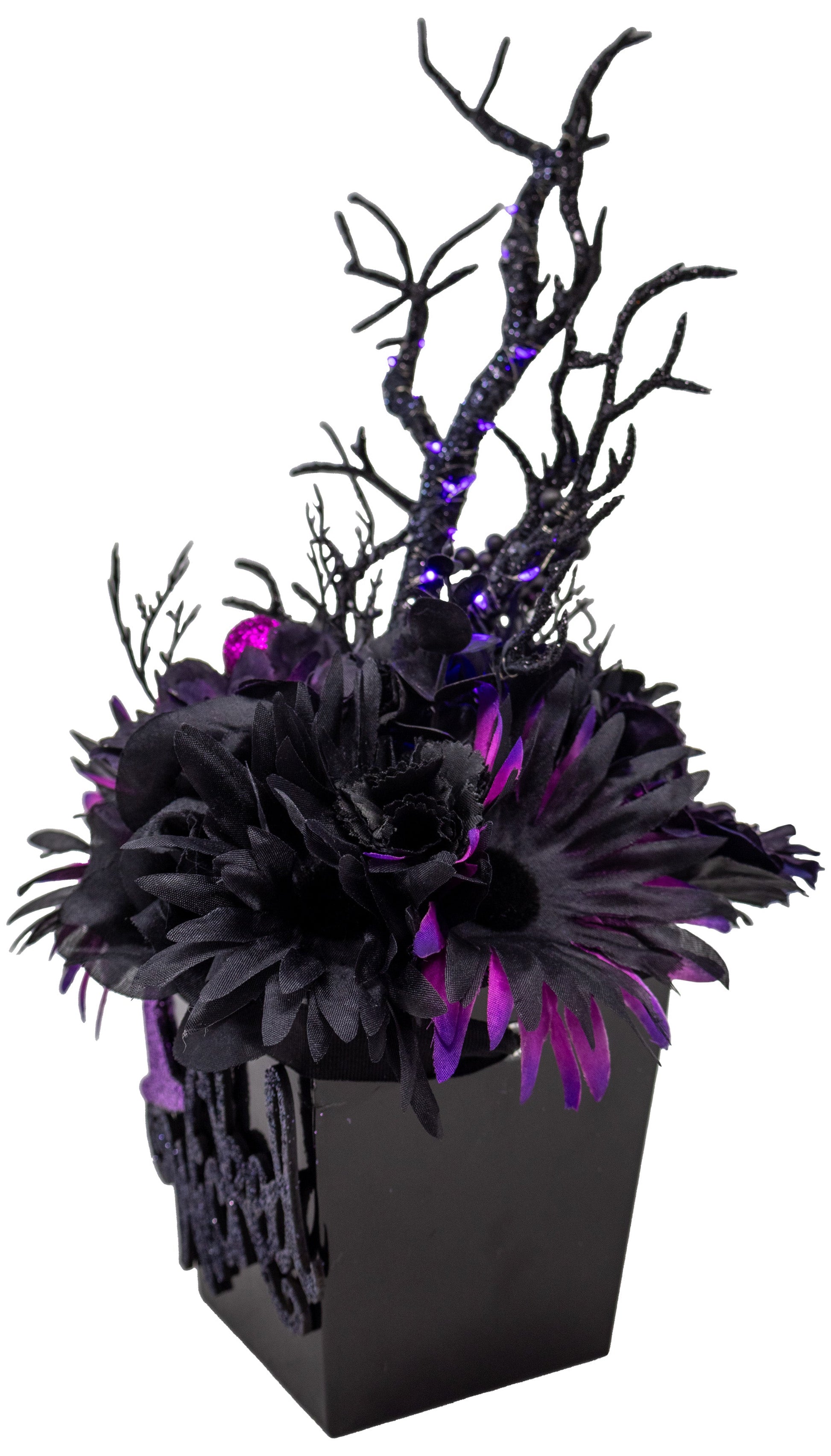 Wicked Halloween Floral Arrangement With Fairy Lights