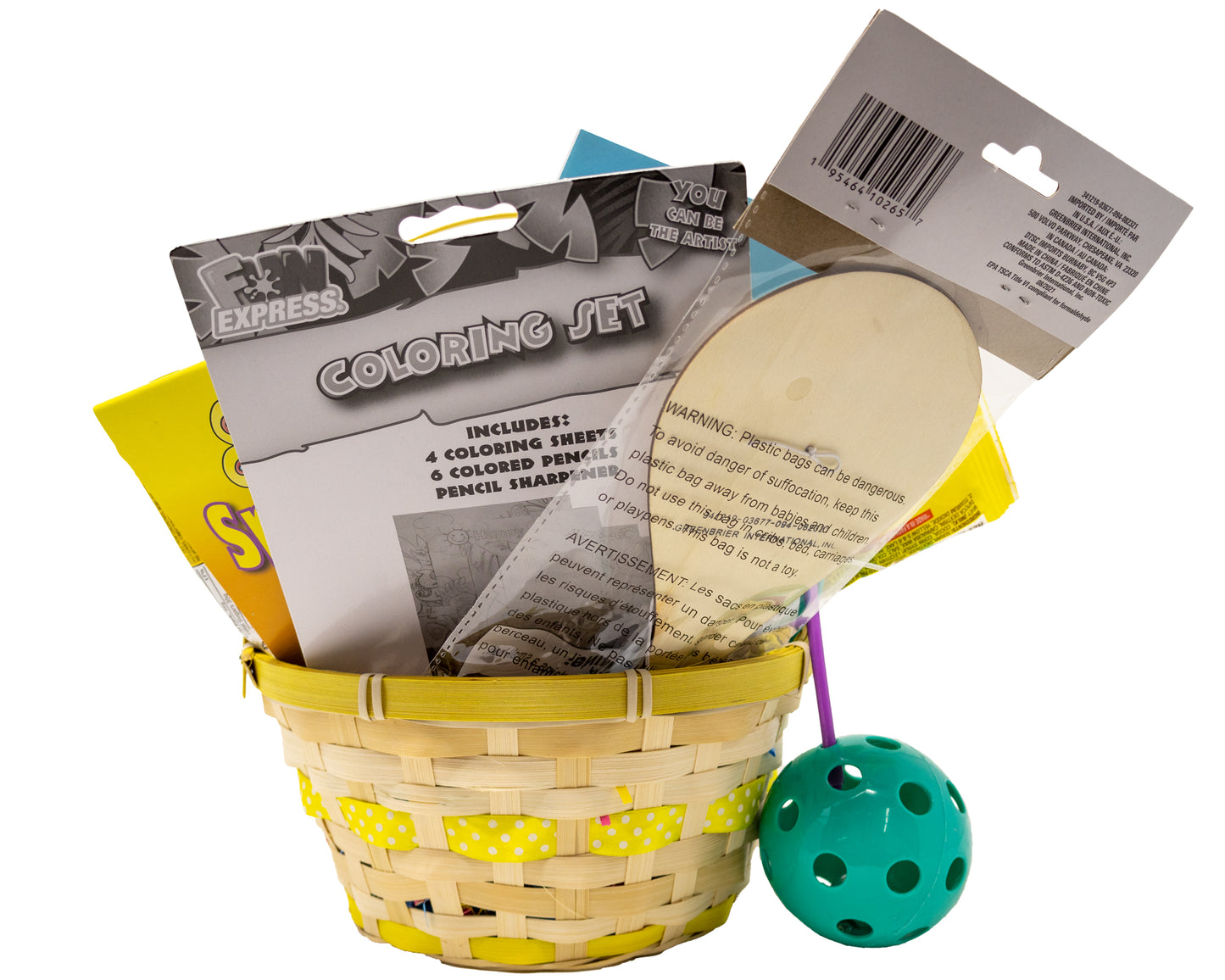 Yellow Polka Dot Prefilled Easter Basket